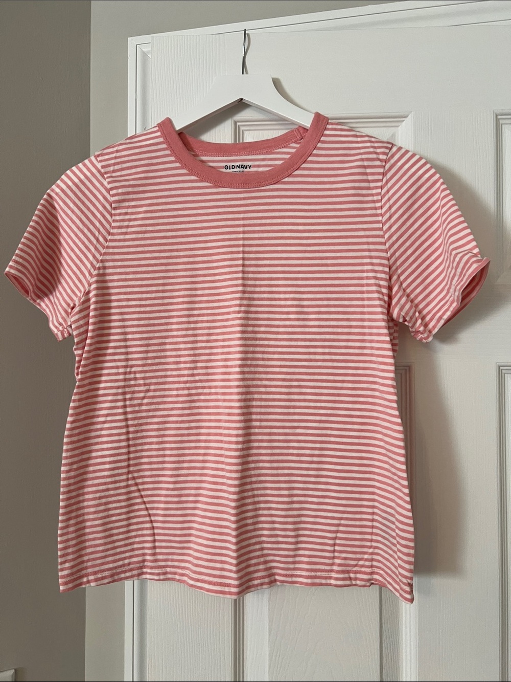 Old Navy Pink & White Striped Short Sleeve Tee
